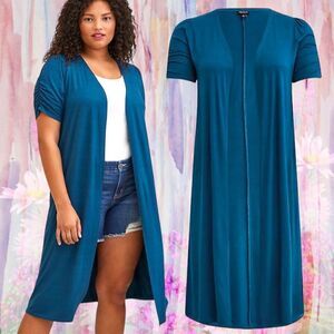 Torrid Blue Duster Fit N Flare Short Sleeve Sweater Size 1 1XL NWT